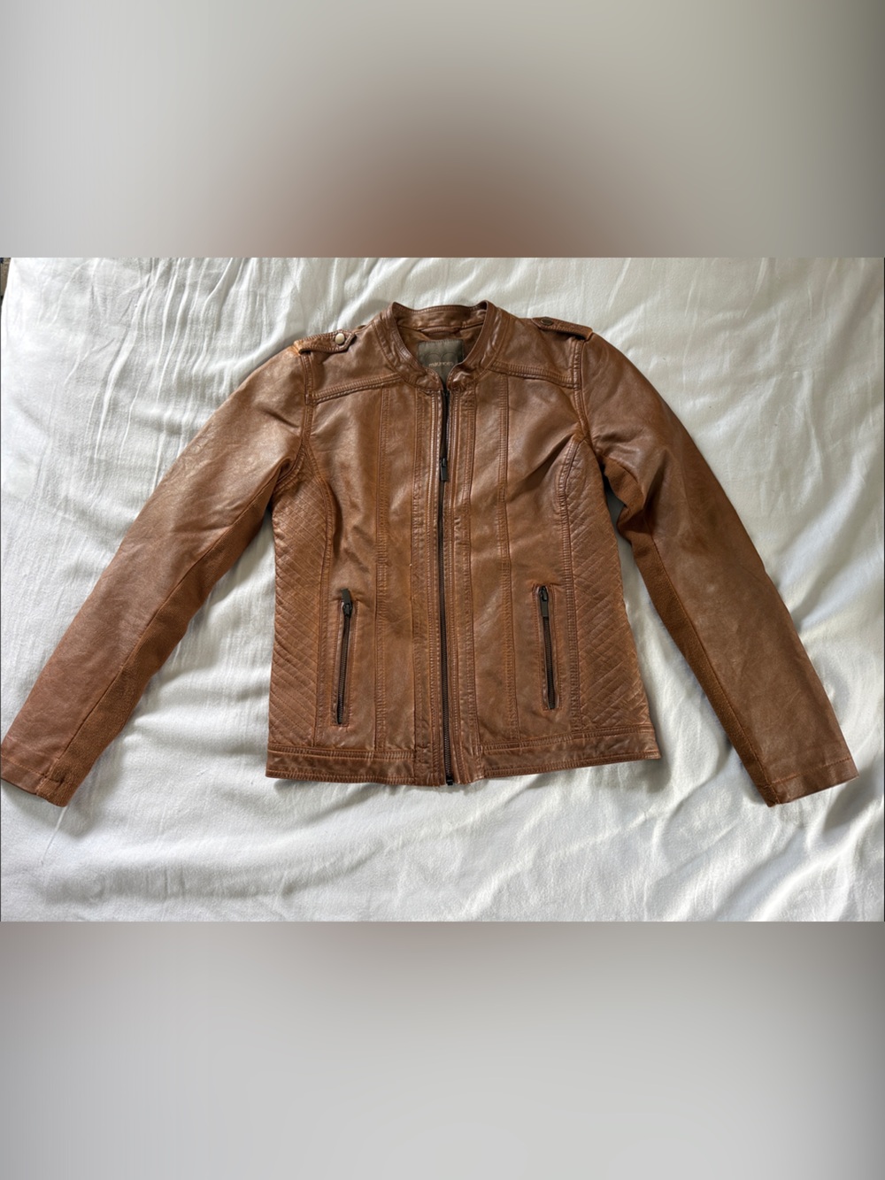 Brown faux Leather Zip-Up Jacket